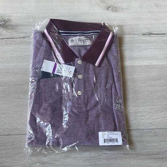 Penguin Short Sleeve Birdseye Knit Polo Italian Plum‎ XXL  NWT IN PACKAGING - Picture 4 of 7